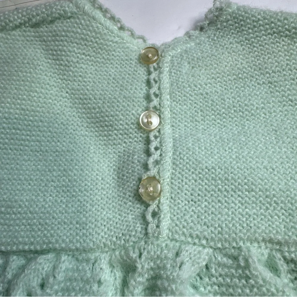 Vintage Perzo Baby Knit Dress Mint Green Handcrafted Acrylic New Tag